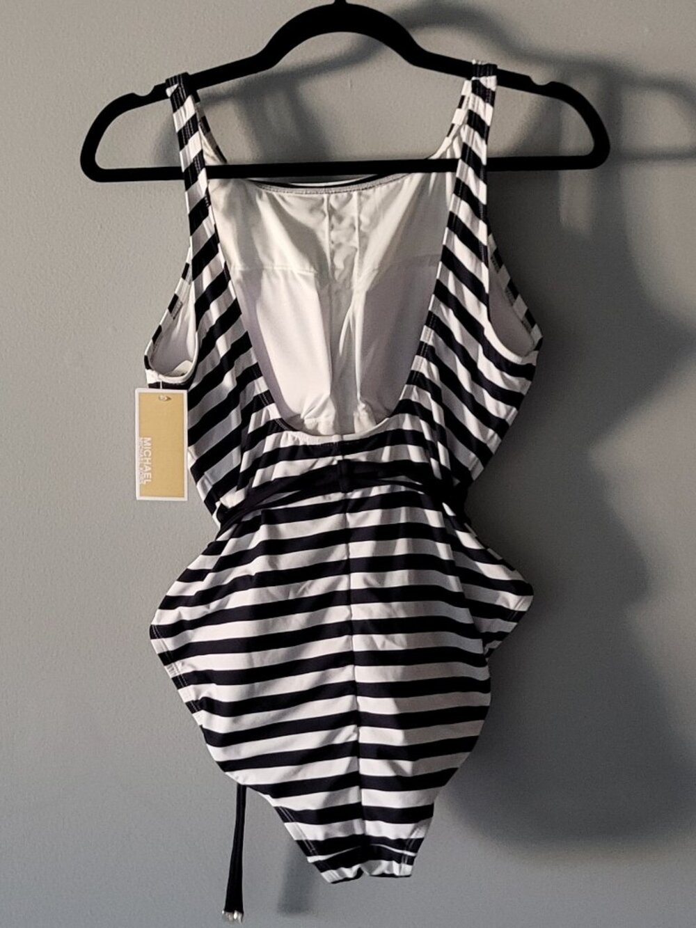 MICHAEL Michael Kors Navy Striped Belted One Piece Swimsuit Size 12 - Picture 4 of 6